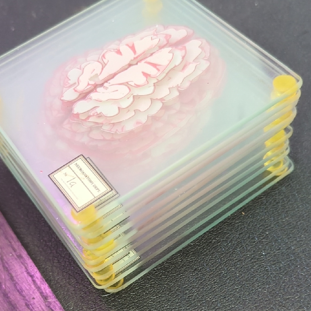 Glass Brain Coasters Set